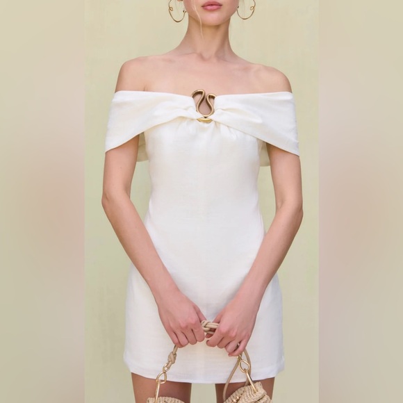 CULT GAIA SAWYER MINI DRESS SIZE 00 OFF WHITE STRETCH LINEN...